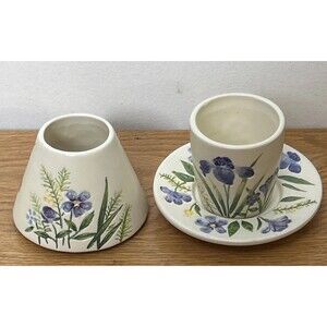 JKL Floral 3 Piece Votive Holder Shade And Plate Iris Floral Fairy Garden Party